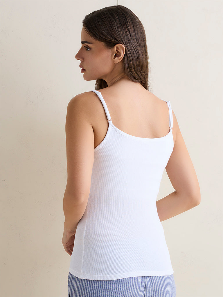 Wunderlove White Ribbed Cotton-Blend Camisole