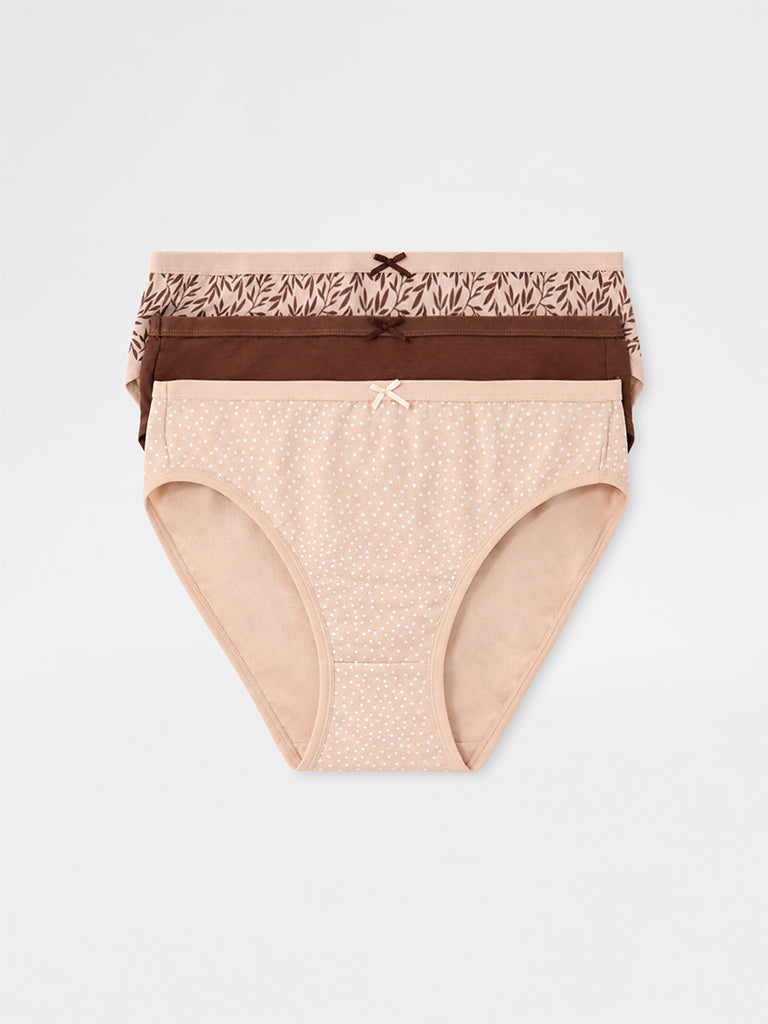 Wunderlove 3 - Pack Printed Cotton-Blend Hi-Leg Briefs