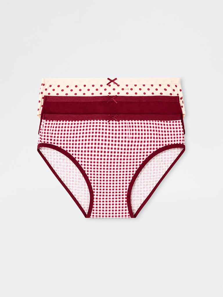 Wunderlove 3 - Pack Checkered Cotton-Blend Hi-Leg Briefs