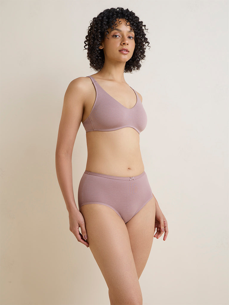 Wunderlove Mauve Cotton-Blend High-Rise Briefs - Pack of 3