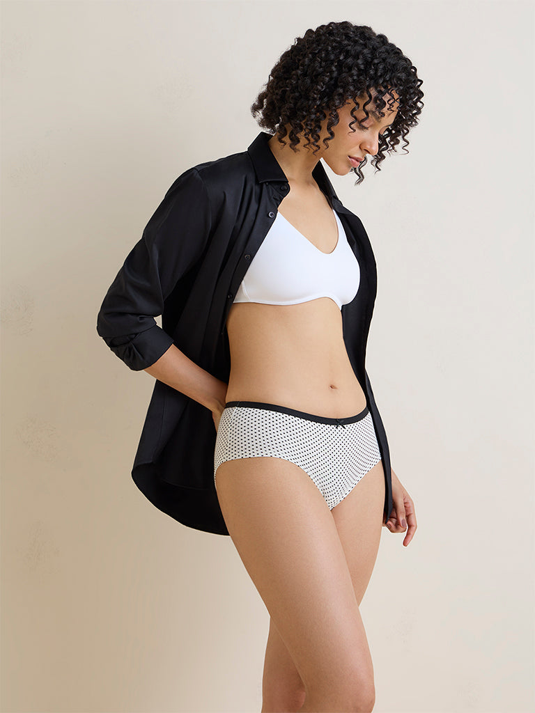 Wunderlove White Polka Dot Cotton-Blend Low-Rise Briefs - Set of 3