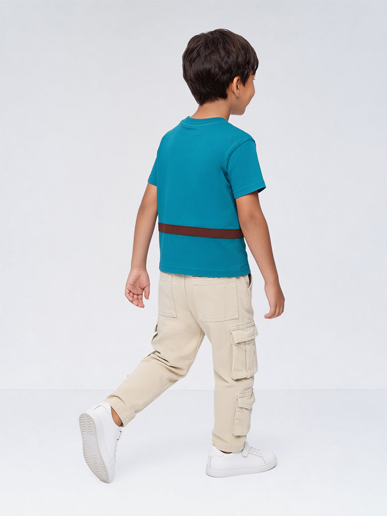 HOP Kids Boys Teal Fanny Pack Detail Cotton T-Shirt