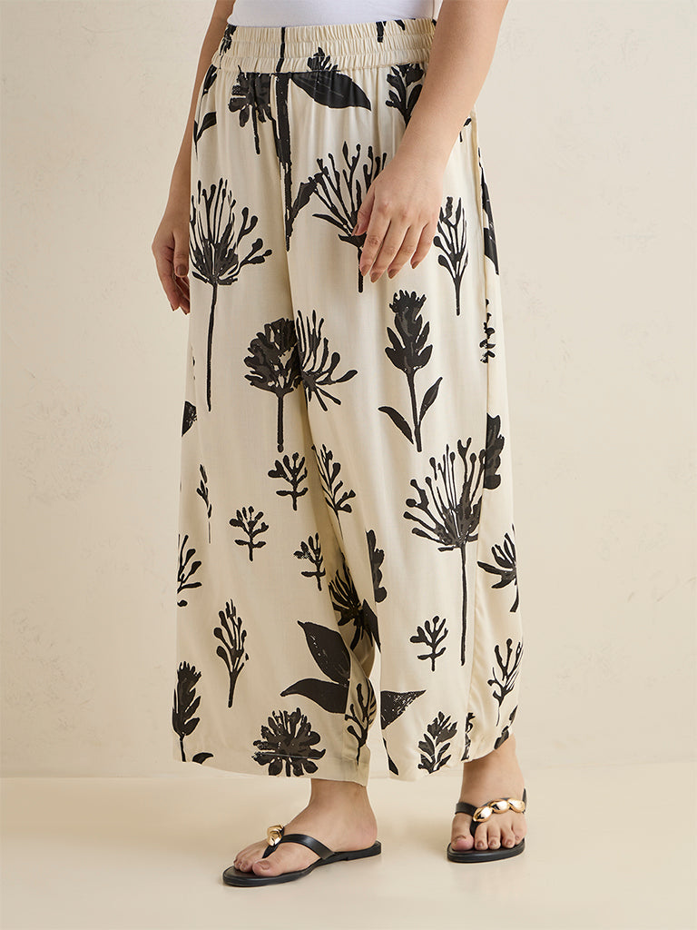 Diza Off-White Botanical Printed Palazzos