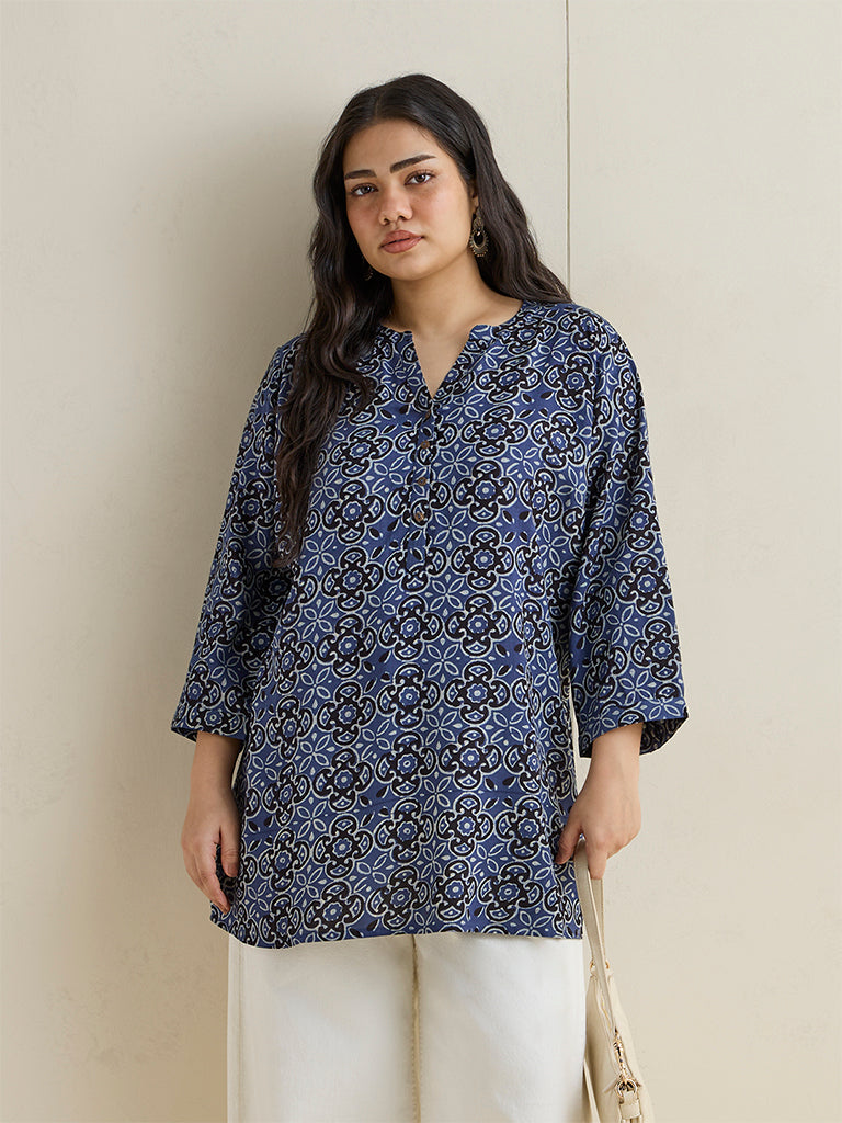 Diza Blue Floral Printed Kurti