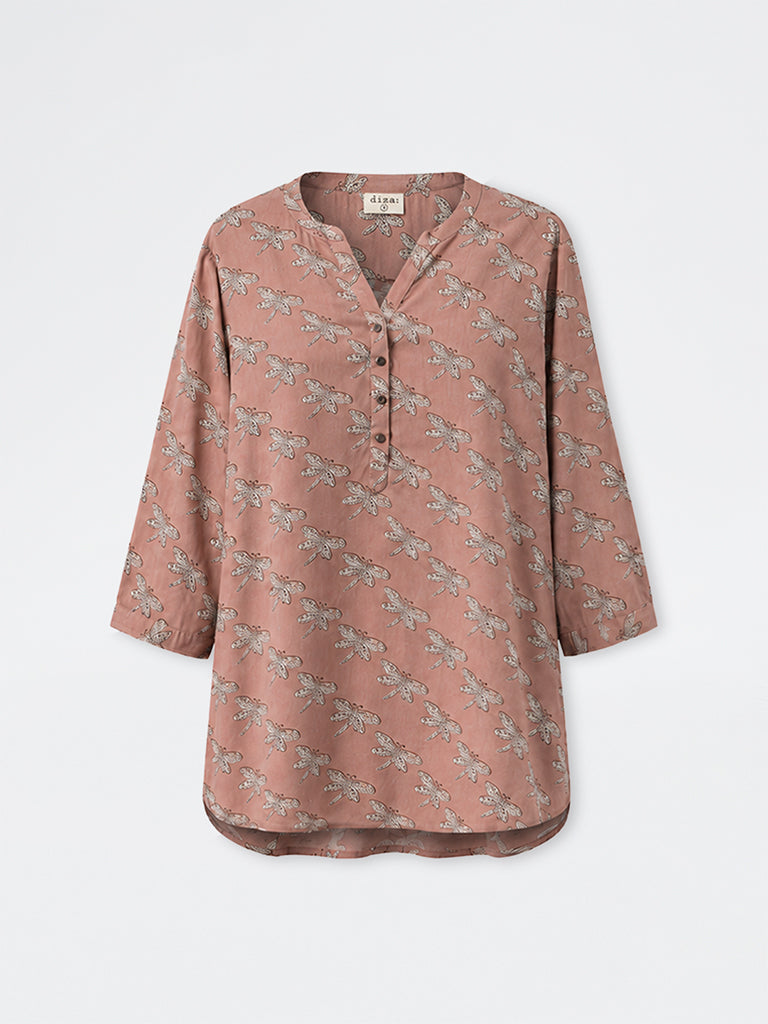 Diza Dull Pink Dragonfly Printed Tunic