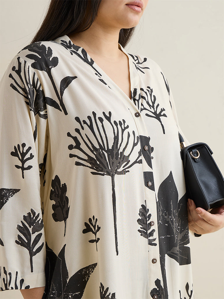 Diza Off-White Floral Printed A-Line Kurta