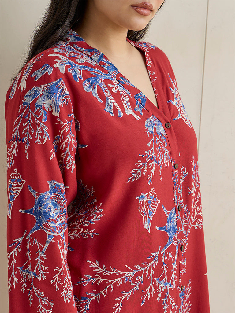 Diza Red Floral Printed A-Line Kurta