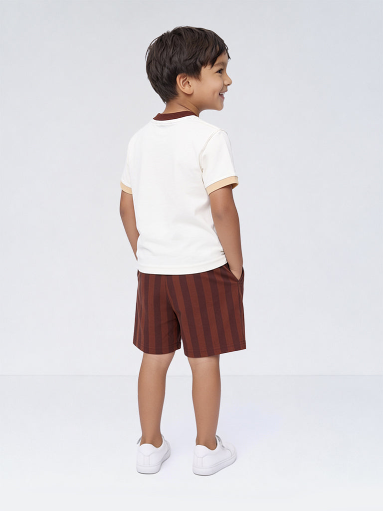 HOP Kids Boys Brown Printed Cotton T-Shirt and Shorts Set