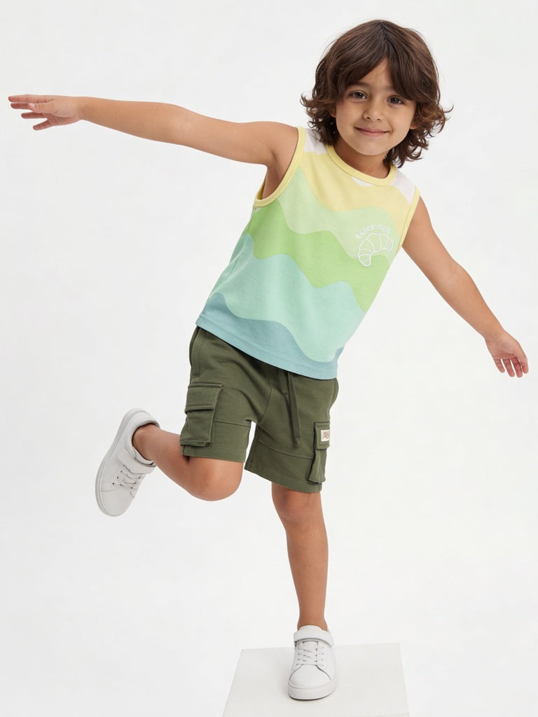 HOP Kids Boys Multi-Colored Striped Cotton T-Shirt