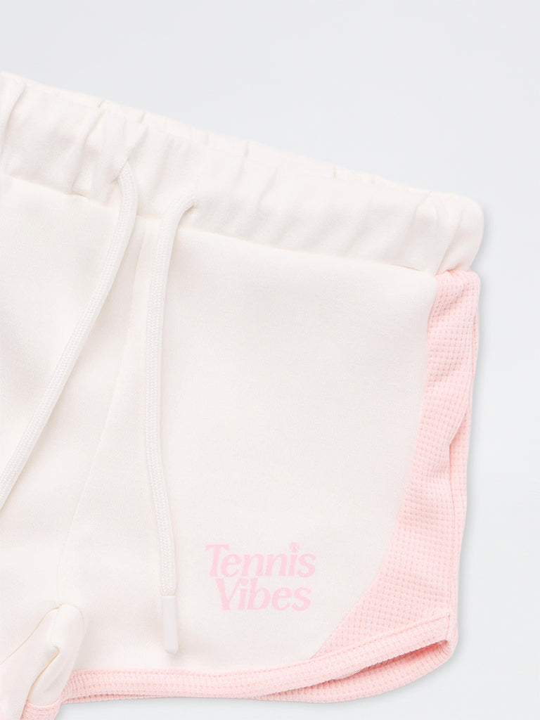 HOP Kids Girls White Colour-Blocked High-Rise Shorts