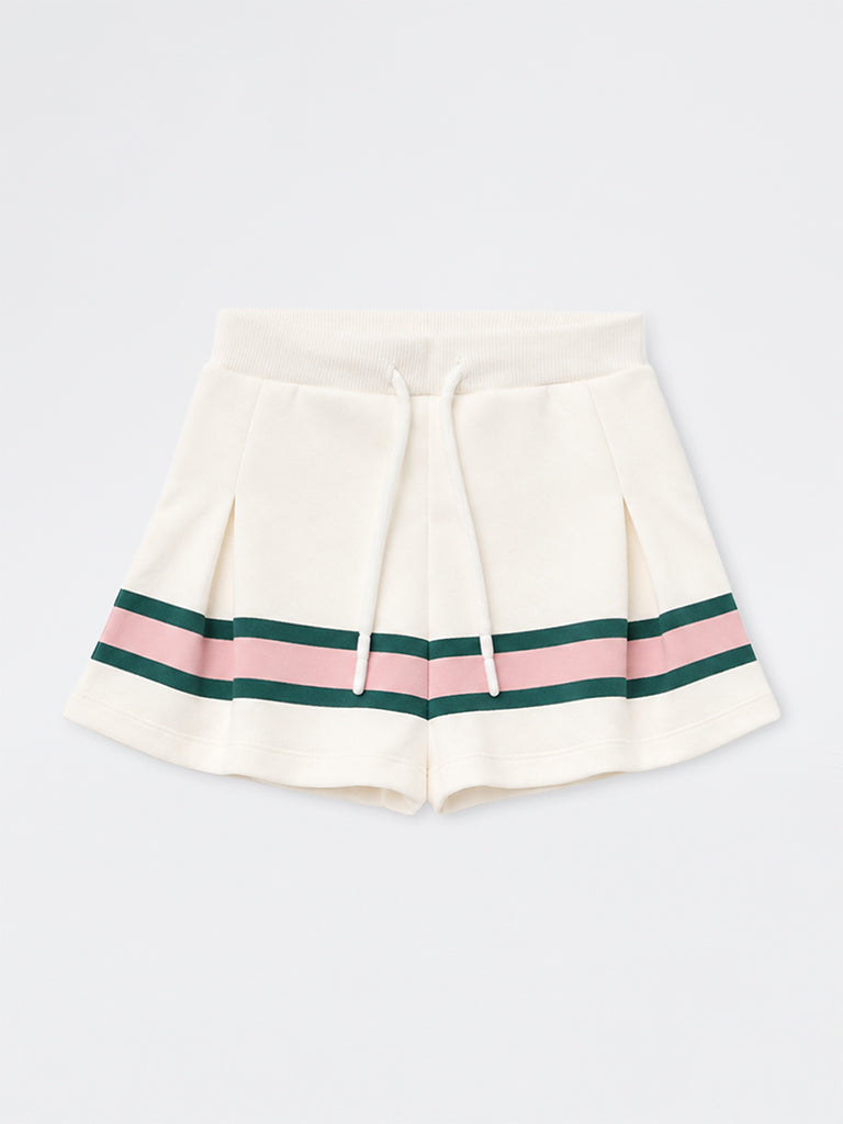 HOP Kids Girls Off-White Striped High-Rise Skirt