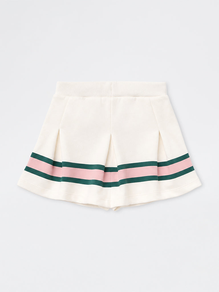 HOP Kids Girls Off-White Striped High-Rise Skirt