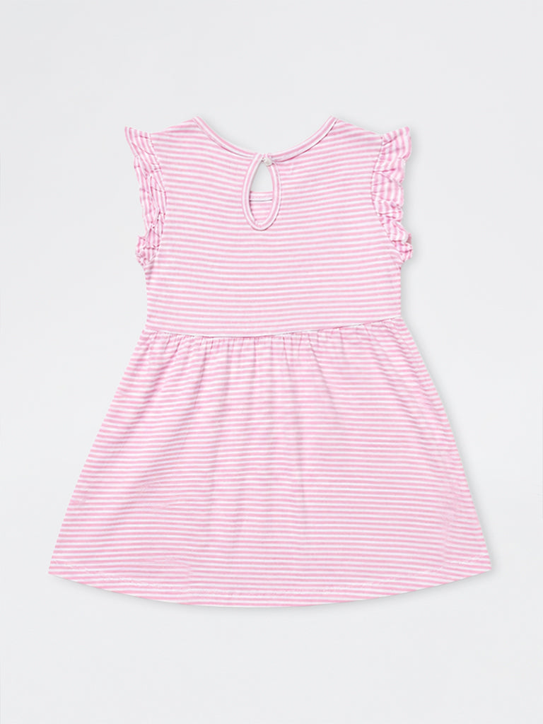 HOP Kids Girls Pink Striped Sling-Bag Detail Cotton A-Line Dress