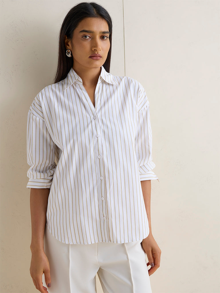 Wardrobe White Striped Cotton Shirt
