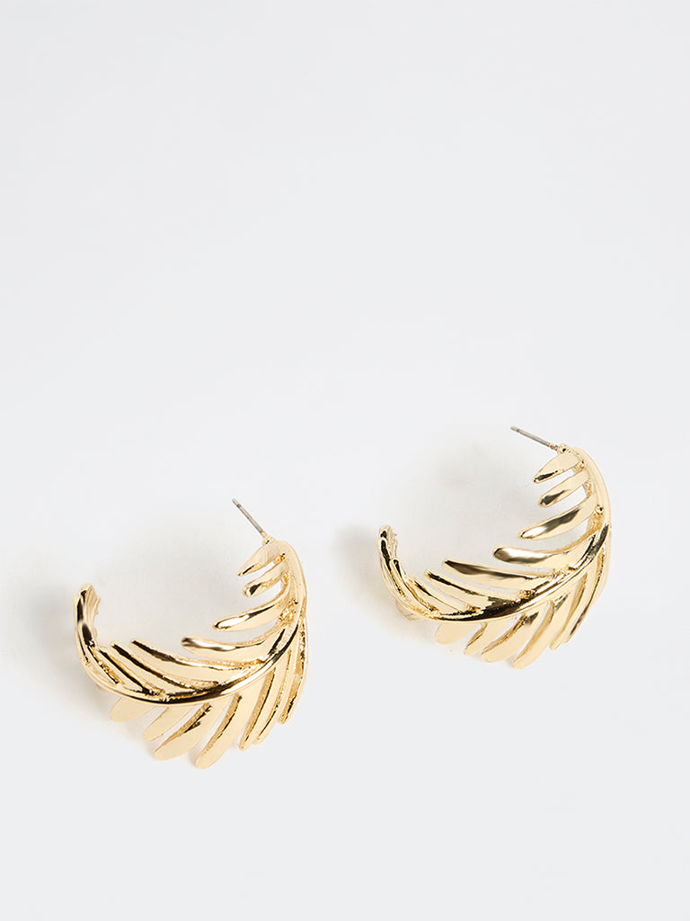 Westside Accessories Gold Leaf-Shape Hoop Earrings
