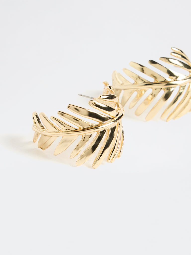 Westside Accessories Gold Leaf-Shape Hoop Earrings