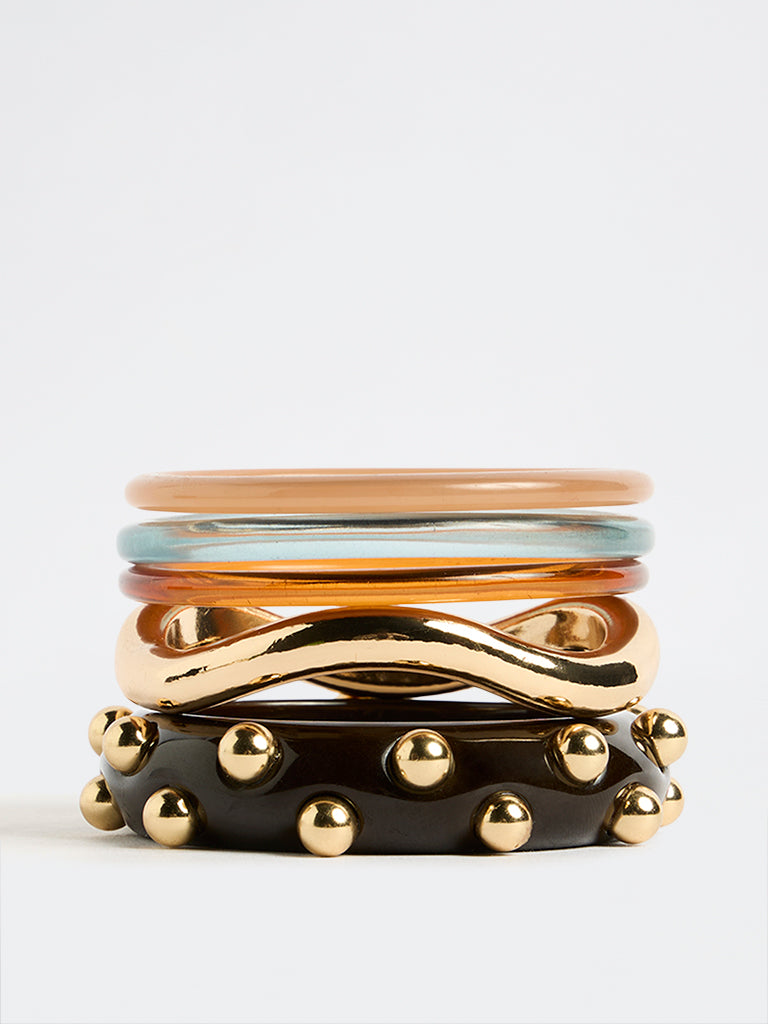 Westside Accessories Multicolour Resin and Metal Stackable Bangles - Pack of 5