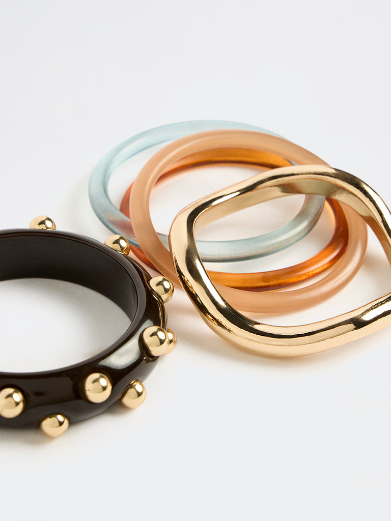 Westside Accessories Multicolour Resin and Metal Stackable Bangles - Pack of 5