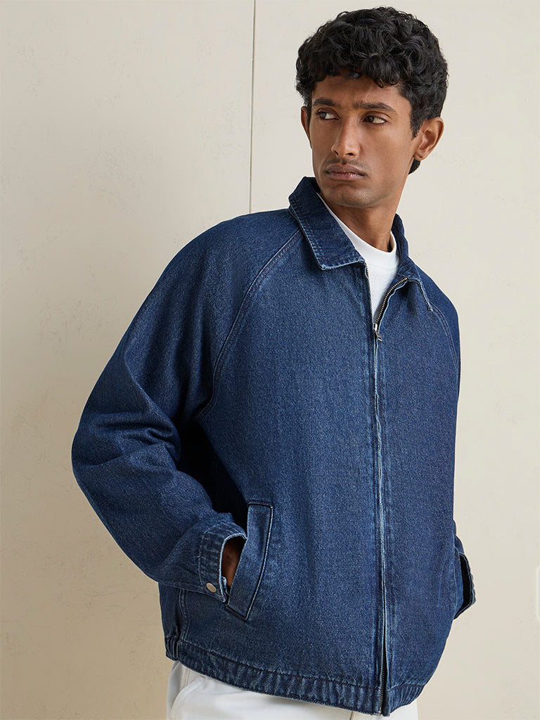 WES Casuals Navy Relaxed-Fit Denim Jacket