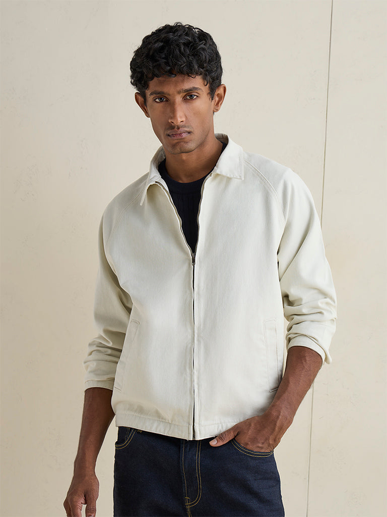 WES Casuals Off-White Relaxed-Fit Cotton Jacket