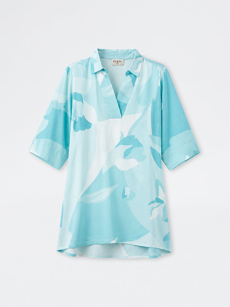 Diza Blue Abstract Pattern Cotton-Blend Tunic