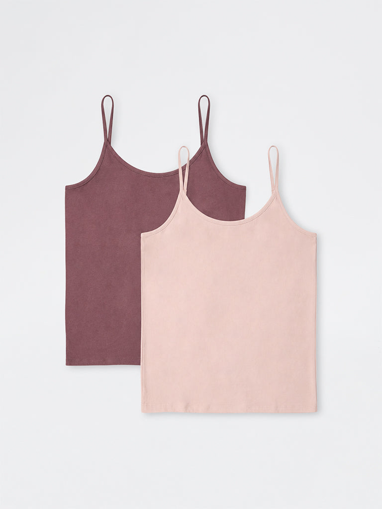 Wunderlove Dark Mauve Cotton-Blend Camisoles - Pack of 2