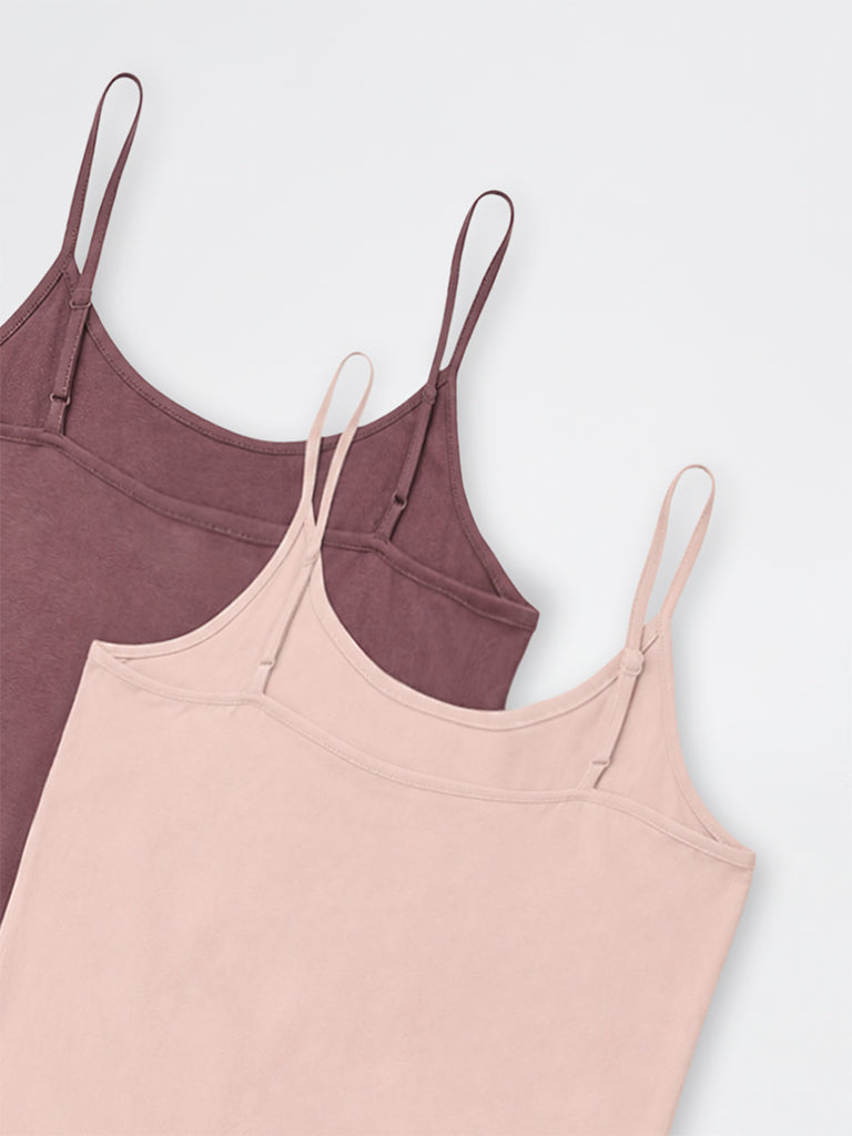 Wunderlove Dark Mauve Cotton-Blend Camisoles - Pack of 2
