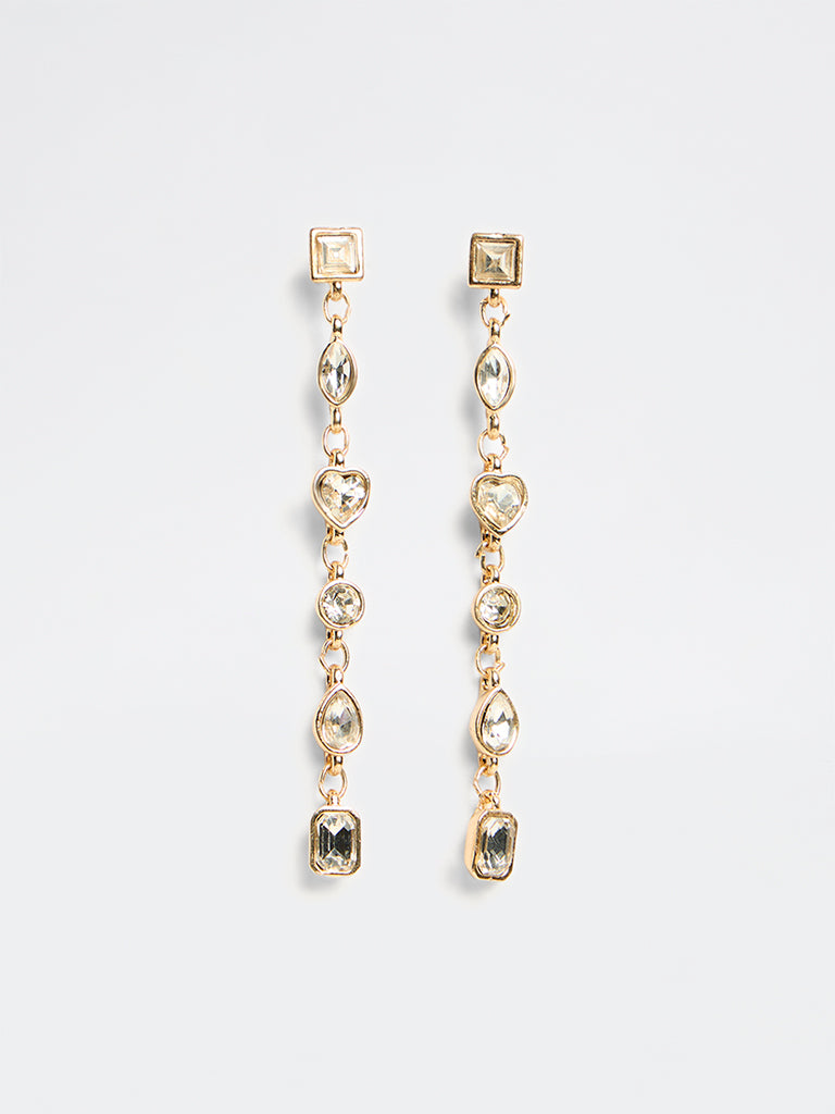 Westside Accessories Gold Diamante Elongated Earrings