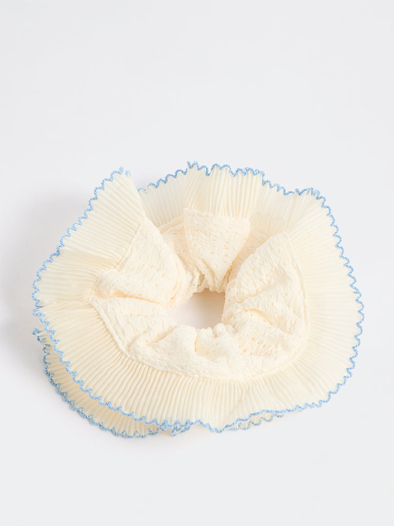 Westside Accessories Off-White Frill Scrunchie
