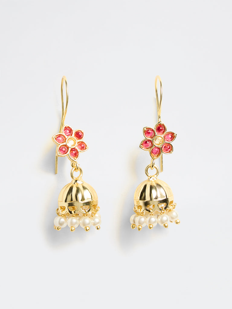 Westside Accessories Gold Floral Fish Hook Jhumka Earrings