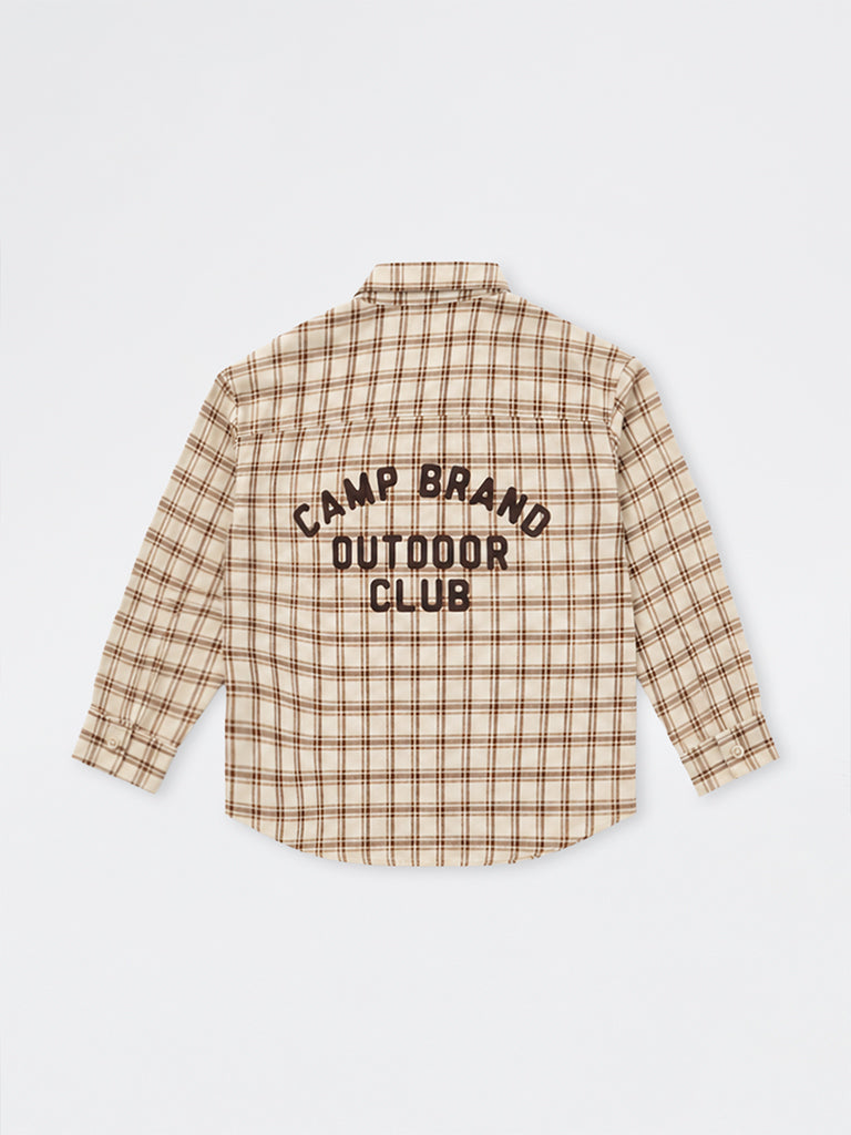 HOP Kids Boys Beige Checkered Cotton Shirt