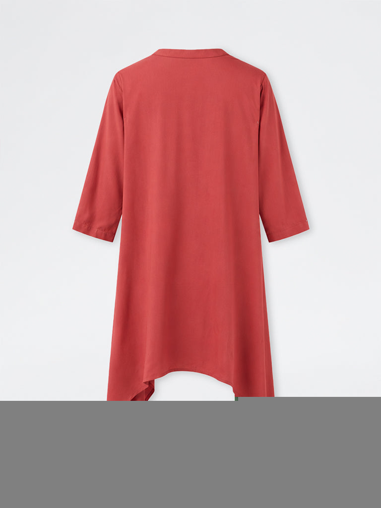Diza Red Floral Embroidered Cotton-Blend A-Line Kurta