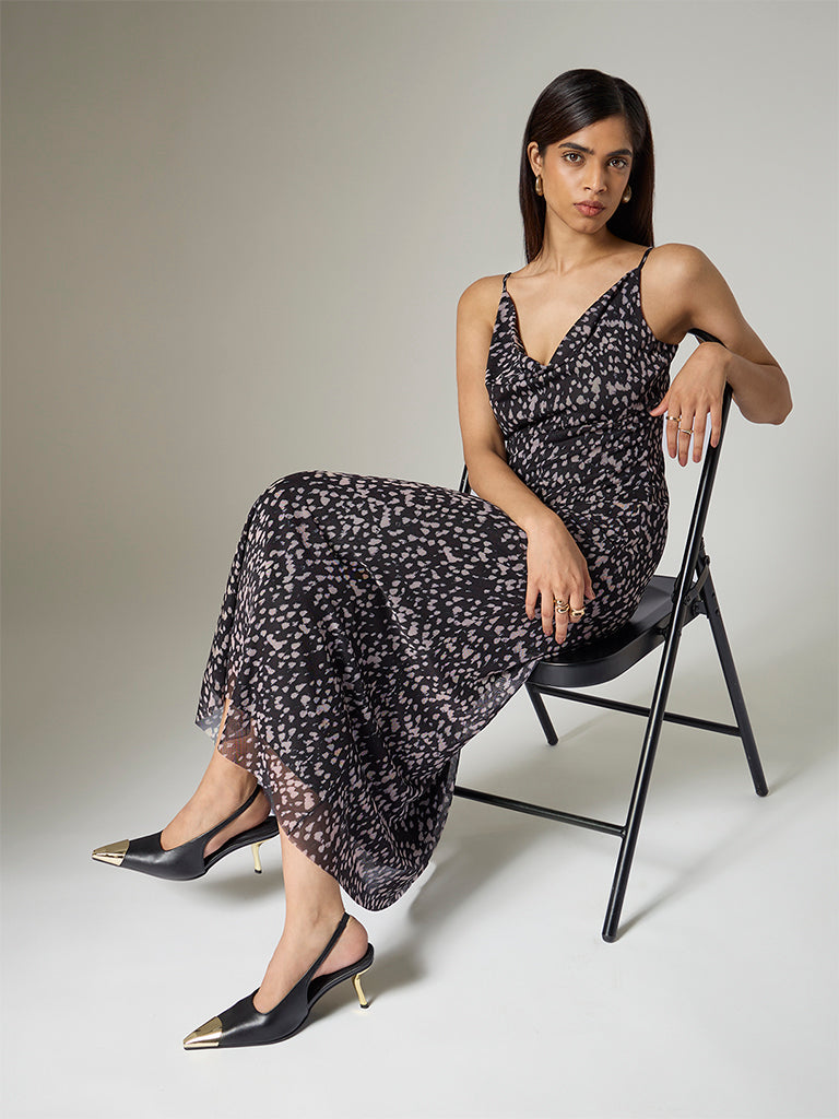 Wardrobe Black Printed A-Line Dress