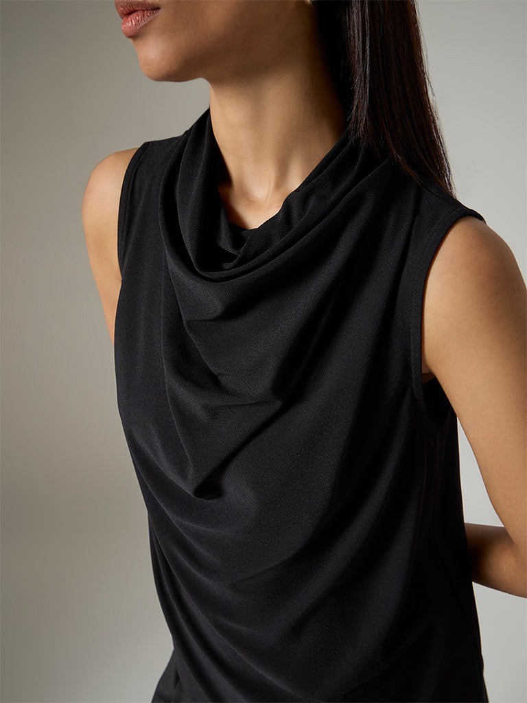 Wardrobe Black Solid Cowl-Neck Top