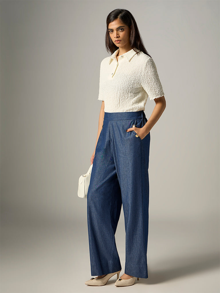 Wardrobe Ivory Textured Polo T-Shirt