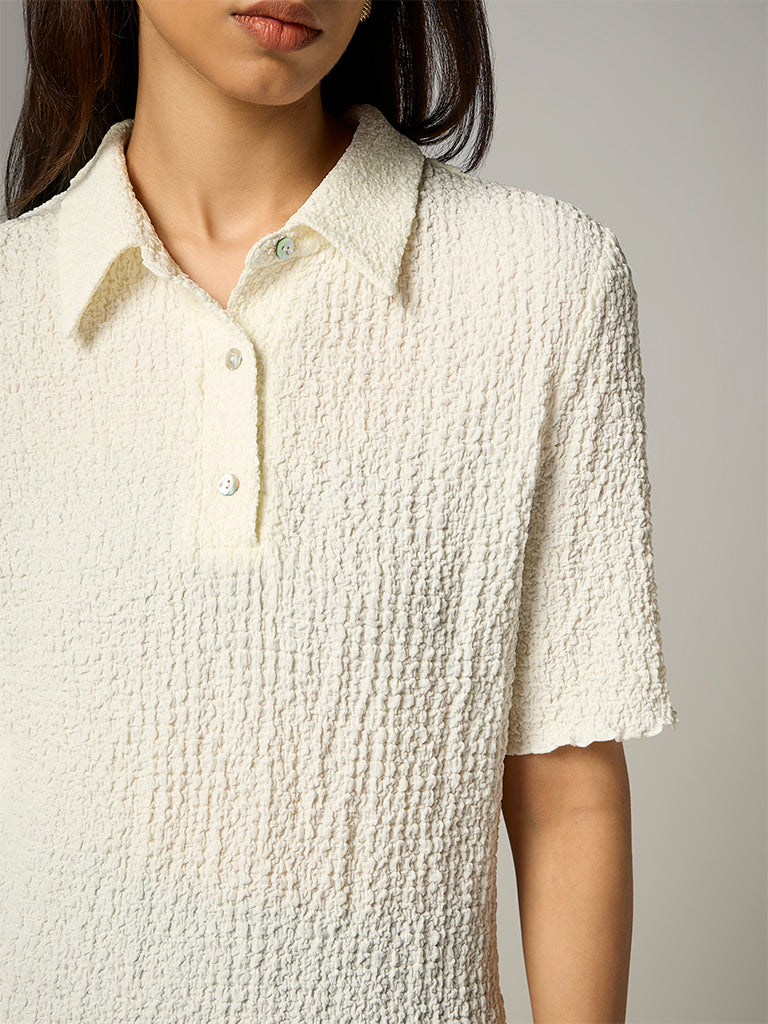 Wardrobe Ivory Textured Polo T-Shirt
