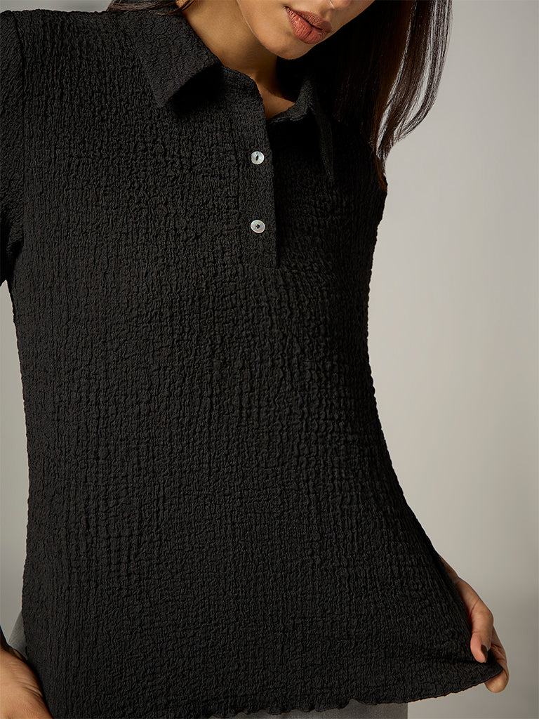 Wardrobe Black Textured Polo T-Shirt