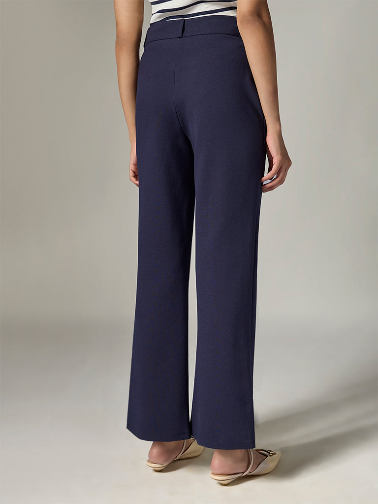 Wardrobe Navy Solid High-Rise Trousers