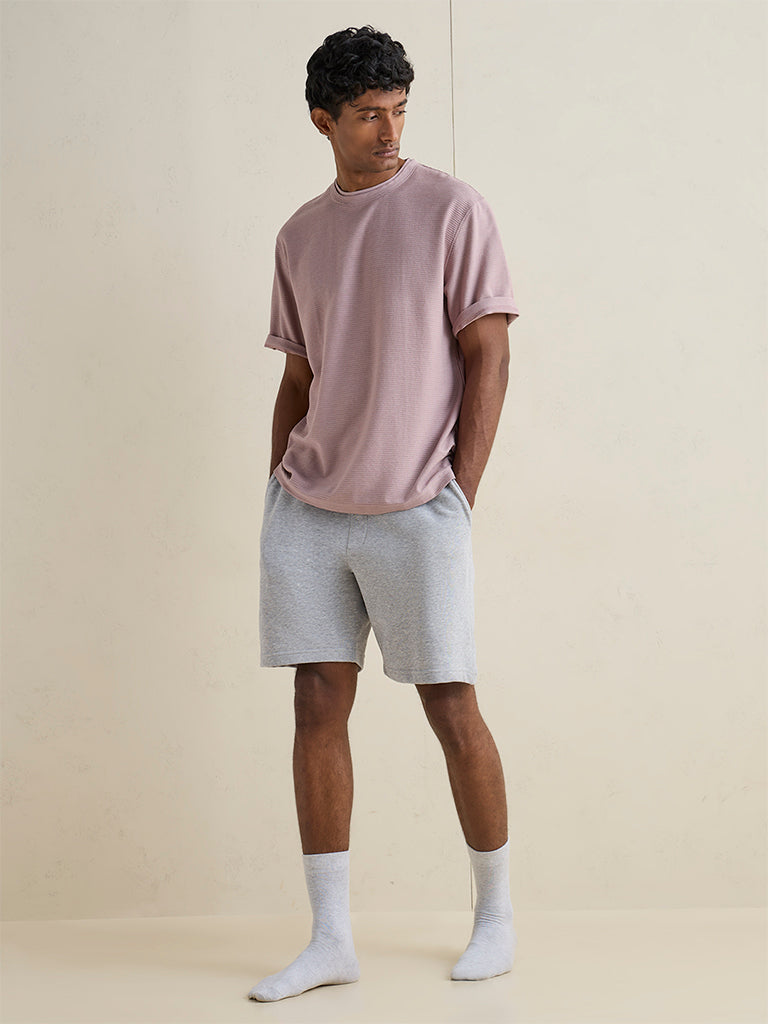 WES Lounge Dusty Pink Knitted Relaxed-Fit Cotton-Blend T-Shirt