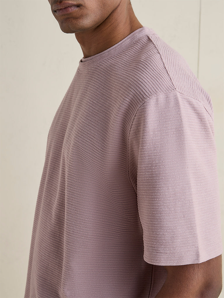 WES Lounge Dusty Pink Knitted Relaxed-Fit Cotton-Blend T-Shirt