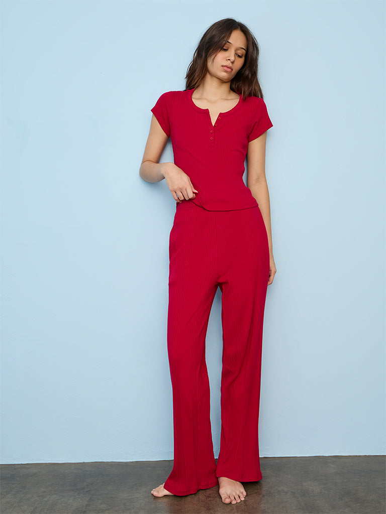 Superstar Red Ribbed-Textured Cotton-Blend T-Shirt