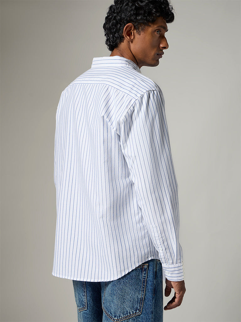 WES Casuals White Striped Relaxed-Fit Cotton Shirt