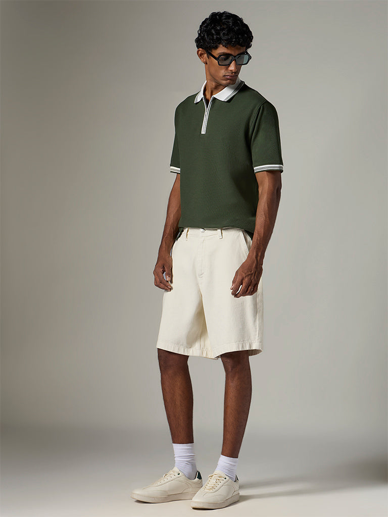 WES Casuals Green Relaxed-Fit Cotton-Blend Polo T-Shirt
