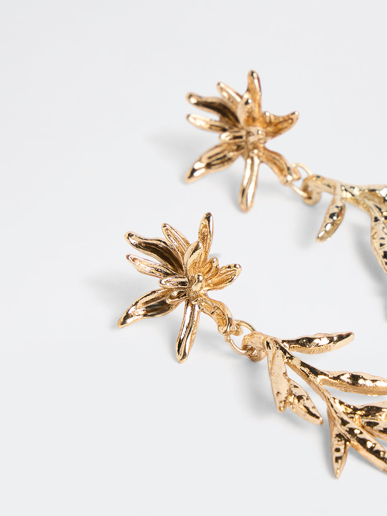 Westside Accessories Gold Floral Design Statement Earrings