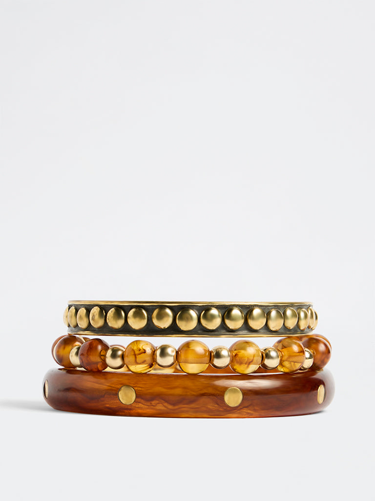 Westside Accessories Gold and Amber Bangles - Pack of 3