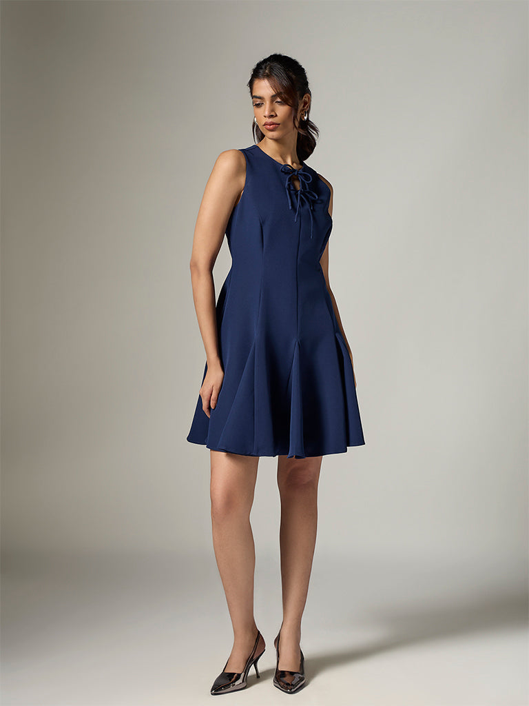 Wardrobe Navy Pleated A-Line Dress