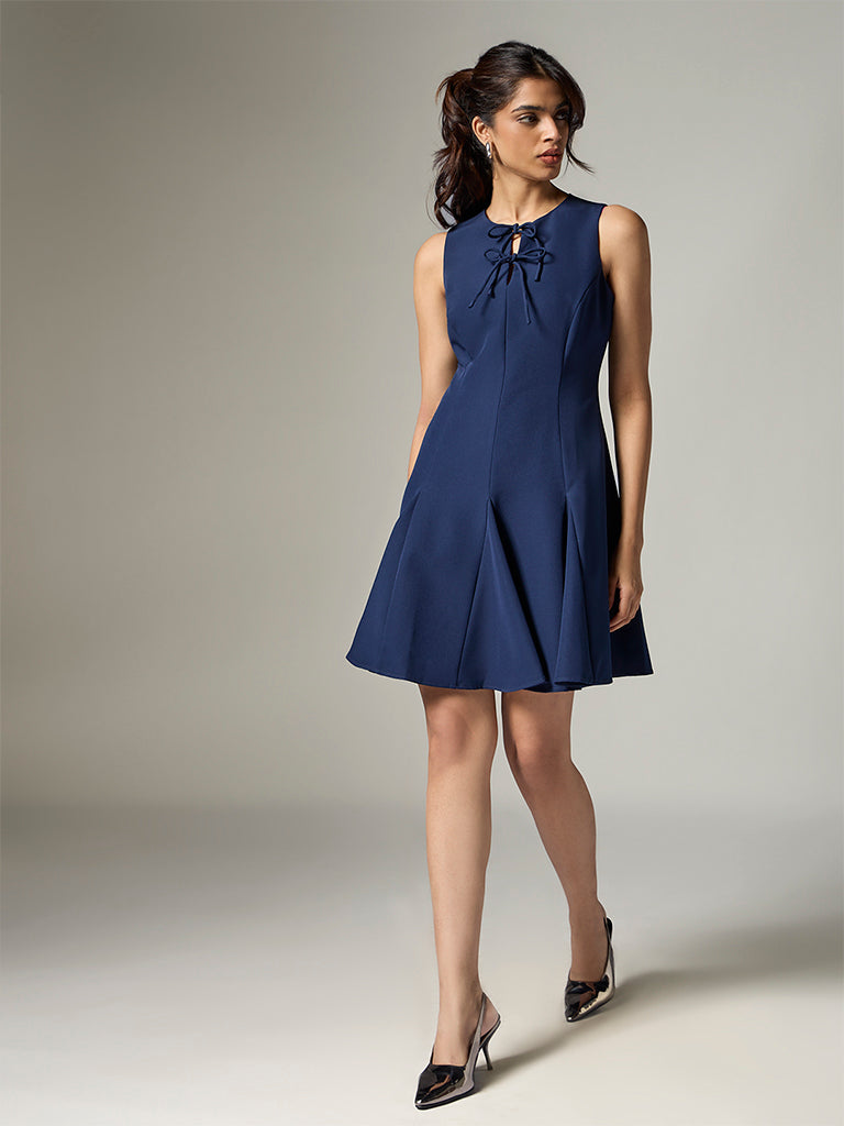 Wardrobe Navy Pleated A-Line Dress