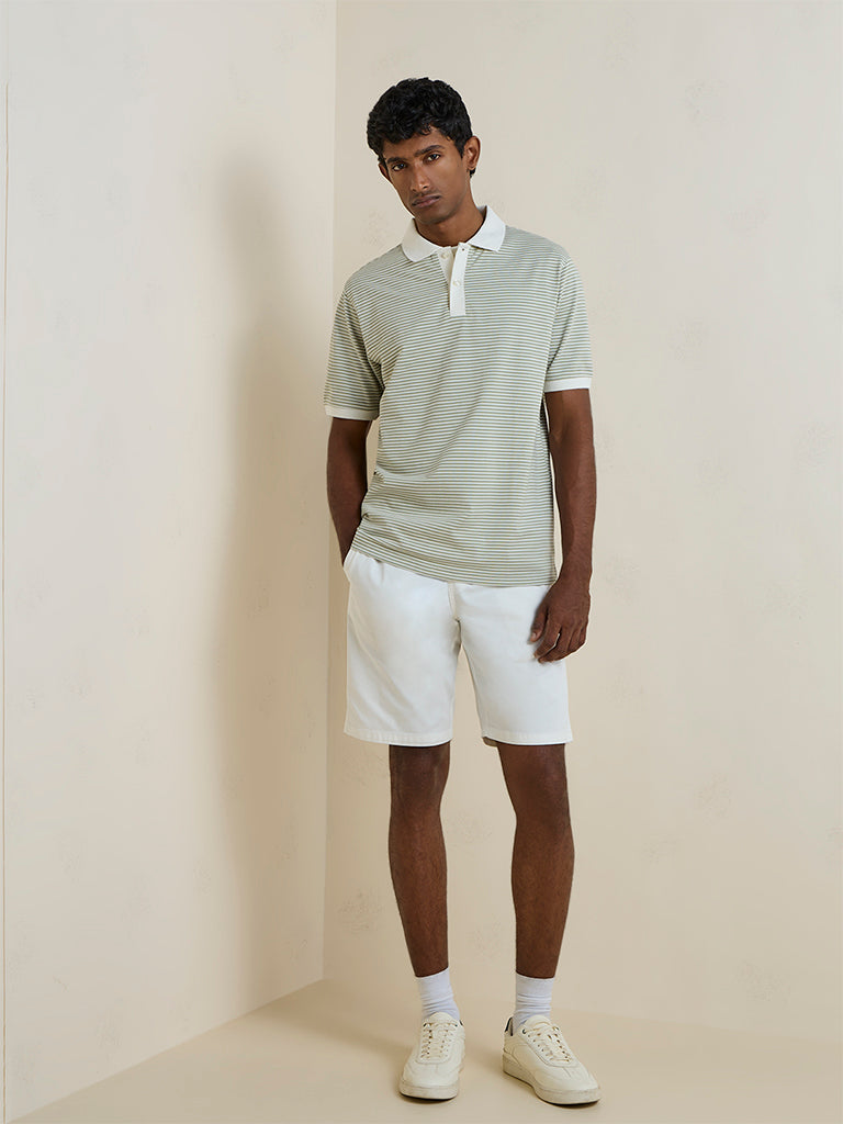 WES Casuals Sage Striped Relaxed-Fit Cotton-Blend T-Shirt