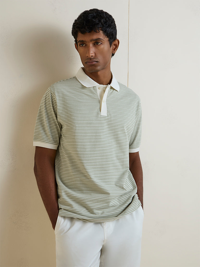 WES Casuals Sage Striped Relaxed-Fit Cotton-Blend T-Shirt