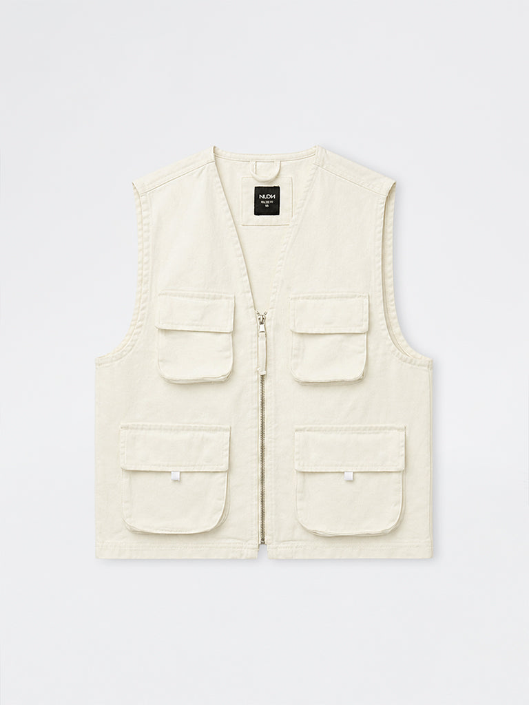 Nuon Off-White Pocket-Detailed Relaxed-Fit Denim Jacket